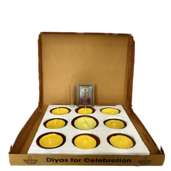 Gevulde Diya Set (9 Diya&#039;s + Wierook + Lijst)